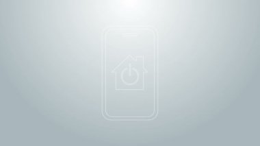 Gri arka planda akıllı ev simgesine sahip mavi hat cep telefonu. Uzaktan kumanda. 4K Video hareketli grafik canlandırması