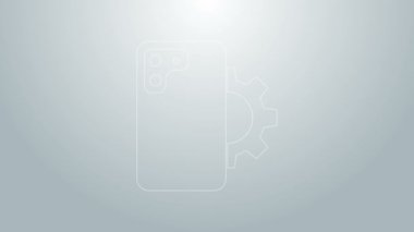 Mavi hat telefon servis ikonu gri arkaplanda izole edildi. Ayarlama, servis, ayar, bakım, onarım, onarım. 4K Video hareketli grafik canlandırması