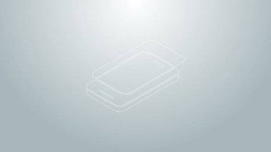 Gri arkaplanda izole edilmiş akıllı telefon simgesi için mavi çizgi cam ekran koruyucusu. Cam için koruyucu film. Cep telefonu için şeffaf yumuşak cam. 4K Video hareketli grafik canlandırması
