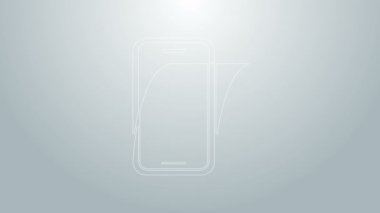 Gri arkaplanda izole edilmiş akıllı telefon simgesi için mavi çizgi cam ekran koruyucusu. Cam için koruyucu film. Cep telefonu için şeffaf yumuşak cam. 4K Video hareketli grafik canlandırması
