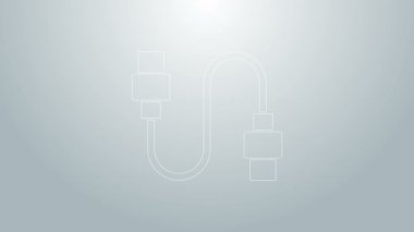 Mavi çizgi USB kablo ikonu gri arkaplanda izole edildi. PC ve mobil cihazlar için bağlantı ve soketler. 4K Video hareketli grafik canlandırması