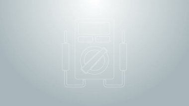 Mavi çizgi Ampere ölçer, multimetre, voltmetre simgesi gri arkaplanda izole edilmiş. Elektrik akımını ölçmek için araçlar. 4K Video hareketli grafik canlandırması