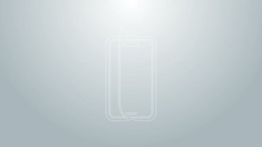Gri arkaplanda izole edilmiş akıllı telefon simgesi için mavi çizgi cam ekran koruyucusu. Cam için koruyucu film. Cep telefonu için şeffaf yumuşak cam. 4K Video hareketli grafik canlandırması