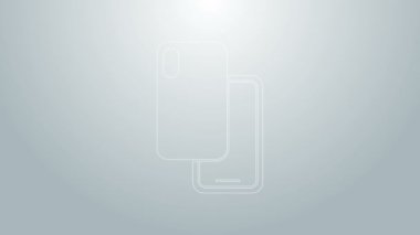 Mavi çizgi Akıllı Telefon, gri arkaplanda izole edilmiş cep telefonu simgesi. 4K Video hareketli grafik canlandırması