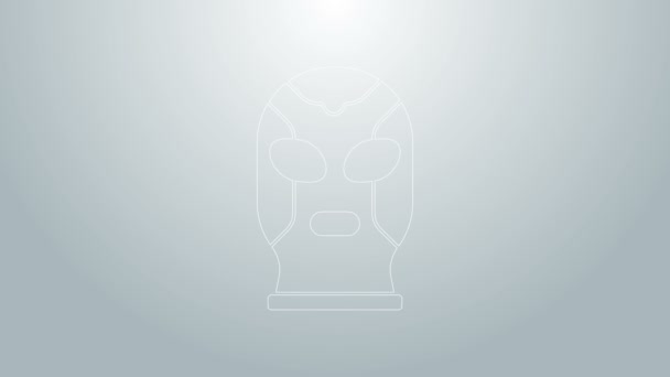 Icono de luchador mexicano de línea azul aislado sobre fondo gris. Animación gráfica de vídeo 4K — Vídeos de Stock