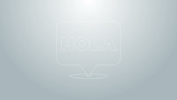 Blauwe lijn Hola pictogram geïsoleerd op grijze achtergrond. 4K Video motion grafische animatie — Stockvideo