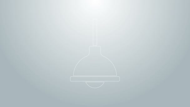 Lâmpada de linha azul ícone pendurado isolado no fundo cinza. Lâmpada de teto lâmpada. Animação gráfica em movimento de vídeo 4K — Vídeo de Stock