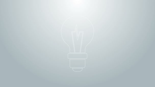 Lâmpada de linha azul com conceito de ícone de ideia isolado no fundo cinza. Símbolo de energia e ideia. Conceito de inspiração. Animação gráfica em movimento de vídeo 4K — Vídeo de Stock