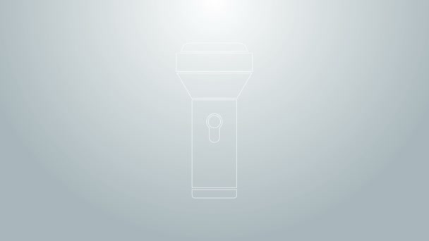 Blå linje Flashlight ikon isolerad på grå bakgrund. 4K Video motion grafisk animation — Stockvideo