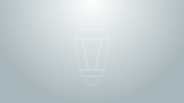 Blue line Garden light lamp icon isolated on grey background. Solar powered lamp. Lantern. Street lamp. 4K Video motion graphic animation — Stock Video