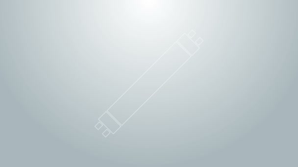 Blauwe lijn Lange luminescentie TL-spaarlamp pictogram geïsoleerd op grijze achtergrond. 4K Video motion grafische animatie — Stockvideo