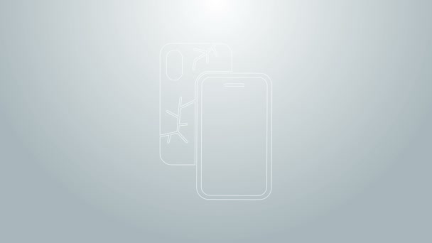 Niebieska linia Smartfon z zepsutą ikoną ekranu odizolowany na szarym tle. Zniszczona ikona ekranu telefonu. 4K Animacja graficzna ruchu wideo — Wideo stockowe