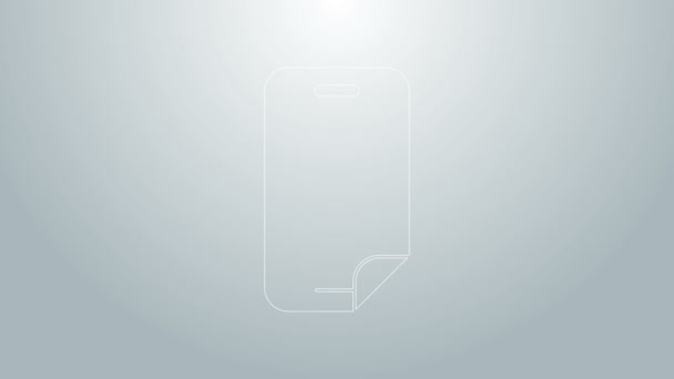 Blauwe lijn Glasschermbeschermer voor smartphone pictogram geïsoleerd op grijze achtergrond. Beschermende folie voor glas. Transparant zacht glas voor mobiele telefoon. 4K Video motion grafische animatie — Stockvideo