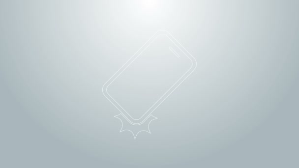 Kék vonal Sokkoló mobiltelefon ikon elszigetelt szürke háttér. 4K Videó mozgás grafikus animáció — Stock videók