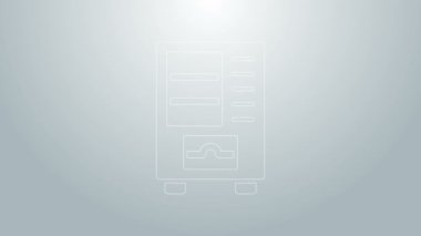 Gri arka planda izole edilmiş mavi çizgi yiyecek ve içecek otomatikman satış ikonu. 4K Video hareketli grafik canlandırması