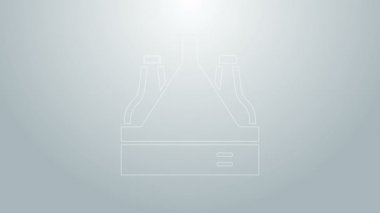 Mavi çizgi bira şişeleri gri arka planda izole edilmiş. Kutu bira kutusu tabelası. 4K Video hareketli grafik canlandırması