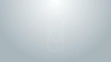 Mavi çizgi plastik bira şişesi ikonu gri arka planda izole edilmiş. 4K Video hareketli grafik canlandırması