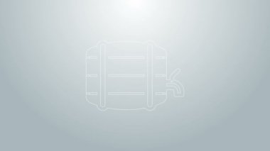 Mavi çizgi ahşap fıçı rafta ve gri arka planda durdurma simgesi var. 4K Video hareketli grafik canlandırması