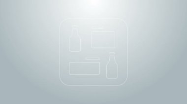 Mavi çizgi bira menüsü simgesi gri arkaplanda izole edildi. Bira restoranının broşürü. 4K Video hareketli grafik canlandırması