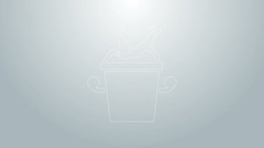 Mavi çizgi bira şişeleri gri arka planda izole edilmiş buz kovası ikonu. 4K Video hareketli grafik canlandırması