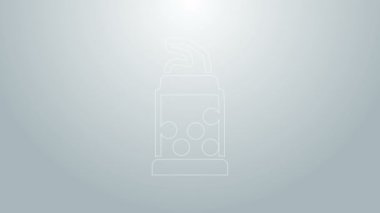 Mavi çizgi şişe açacağı simgesi gri arkaplanda izole edildi. 4K Video hareketli grafik canlandırması