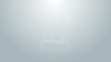 Mavi çizgi soğuk bira şişesi ikonu gri arka planda izole edilmiş. 4K Video hareketli grafik canlandırması