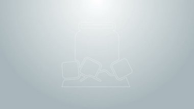 Mavi çizgi soğuk bira kutusu ikonu gri arka planda izole edilmiş. 4K Video hareketli grafik canlandırması