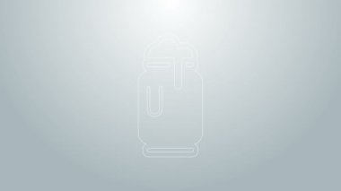 Gri zemin üzerinde köpük simgesi olan mavi çizgi bira kutusu. 4K Video hareketli grafik canlandırması