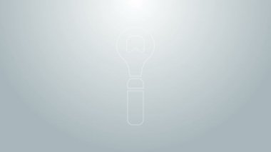 Mavi çizgi şişe açacağı simgesi gri arkaplanda izole edildi. 4K Video hareketli grafik canlandırması