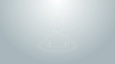 Sauna ikonundaki mavi çizgi adamı gri arka planda izole edildi. 4K Video hareketli grafik canlandırması