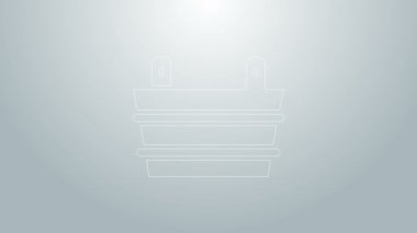Mavi çizgi sauna kovası simgesi gri arkaplanda izole edildi. 4K Video hareketli grafik canlandırması