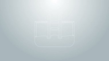 Mavi çizgili yüzme havuzunda gri arka planda merdiven simgesi var. 4K Video hareketli grafik canlandırması