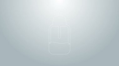 Mavi çizgi esansiyel yağ şişesi simgesi gri arkaplanda izole edilmiş. Organik aromaterapi özü. Cilt bakımı serumu cam bırakma paketi. 4K Video hareketli grafik canlandırması