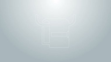 Mavi çizgili havlu gri arkaplanda izole edilmiş bir askı simgesi. Banyo havlusu ikonu. 4K Video hareketli grafik canlandırması