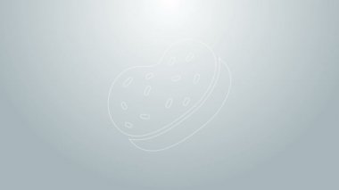 Mavi çizgi banyo süngeri, gri arkaplanda izole edilmiş. Sauna süngeri. 4K Video hareketli grafik canlandırması