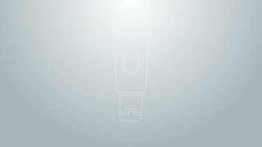 Mavi çizgi krem ya da gri arkaplanda izole edilmiş losyon kozmetik tüp ikonu. Kadınlar için vücut bakım ürünleri. 4K Video hareketli grafik canlandırması