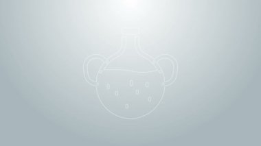 Mavi çizgi esansiyel yağ şişesi simgesi gri arkaplanda izole edilmiş. Organik aromaterapi özü. Cilt bakımı serumu cam bırakma paketi. 4K Video hareketli grafik canlandırması