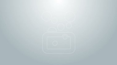 Gri arkaplanda mavi çizgi sabun simgesi izole edildi. Köpüklü sabun çubuğu. 4K Video hareketli grafik canlandırması