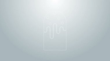 Mavi çizgili paskalya pastası simgesi gri arkaplanda izole edilmiş. Mutlu Paskalyalar. 4K Video hareketli grafik canlandırması