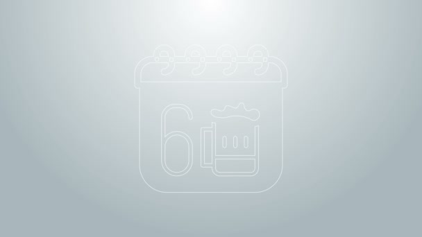Modrá čára Saint Patricks den s ikonou kalendáře izolované na šedém pozadí. Čtyřlístek jetele. Datum 17. března. Grafická animace pohybu videa 4K