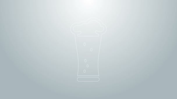 Linie albastră Sticlă de pictogramă de bere izolată pe fundal gri. 4K Animație grafică în mișcare video — Videoclip de stoc