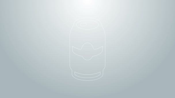 Linha azul Ícone de lata de cerveja isolado no fundo cinza. Animação gráfica em movimento de vídeo 4K — Vídeo de Stock