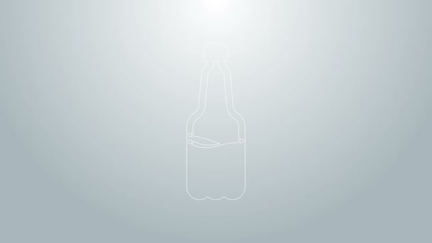 Modrá čára Plastové pivo ikona izolované na šedém pozadí. Grafická animace pohybu videa 4K — Stock video