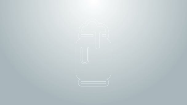 Контейнер из-под пива с иконкой из пенки на сером фоне. Видеографическая анимация 4K — стоковое видео