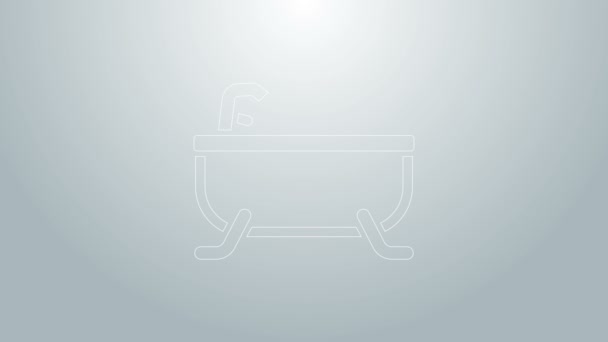 Blauwe lijn Badkuip pictogram geïsoleerd op grijze achtergrond. 4K Video motion grafische animatie — Stockvideo