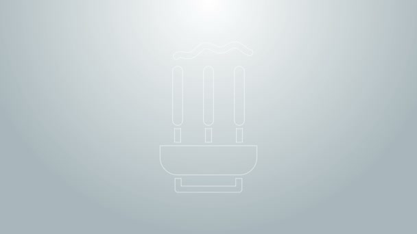 Modrá čára Hořící vonné tyčinky ikona izolované na šedém pozadí. Grafická animace pohybu videa 4K — Stock video