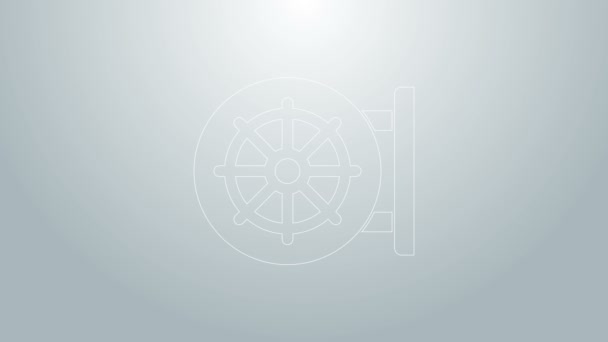 Blå linje Dharma hjul ikon isolerad på grå bakgrund. Buddhismens religionstecken. Dharmachakra-symbolen. 4K Video motion grafisk animation — Stockvideo