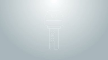 Gri arkaplanda uzaktan kumandalı mavi çizgi araba anahtarı var. Araba anahtarı ve alarm sistemi. 4K Video hareketli grafik canlandırması