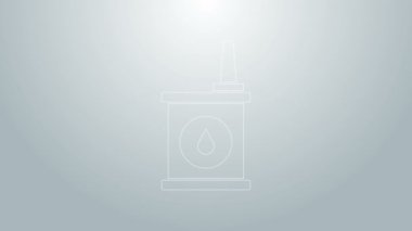 Motor makine yağı ikonu için mavi hat kutusu gri arka planda izole edildi. Benzin bidonu. Yağ değiştirme ve onarım servisi. 4K Video hareketli grafik canlandırması