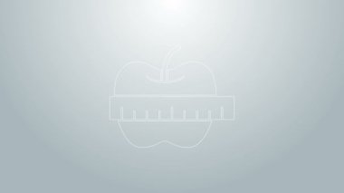 Mavi çizgi Apple ve mezura simgesi gri arkaplanda izole edildi. Fazla kilolu. Sağlıklı diyet menüsü. Fitness diyeti elması. 4K Video hareketli grafik canlandırması